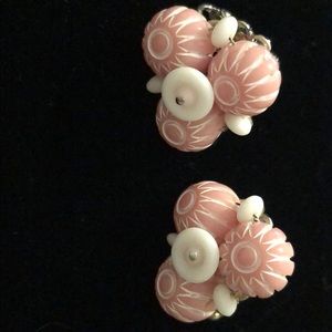 Vintage signed Hobe earrings pink and white